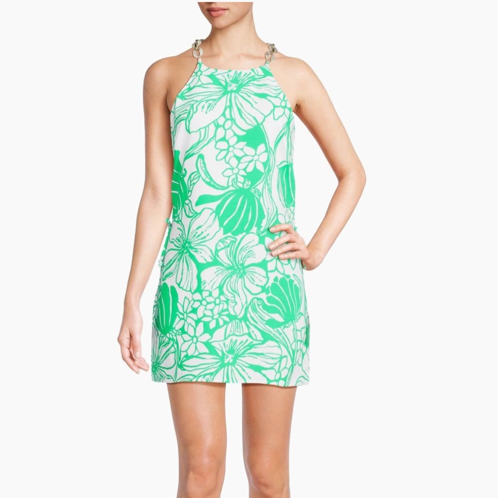 Lilly Pulitzer, Pearl shift romper green and white dress jumper size 4